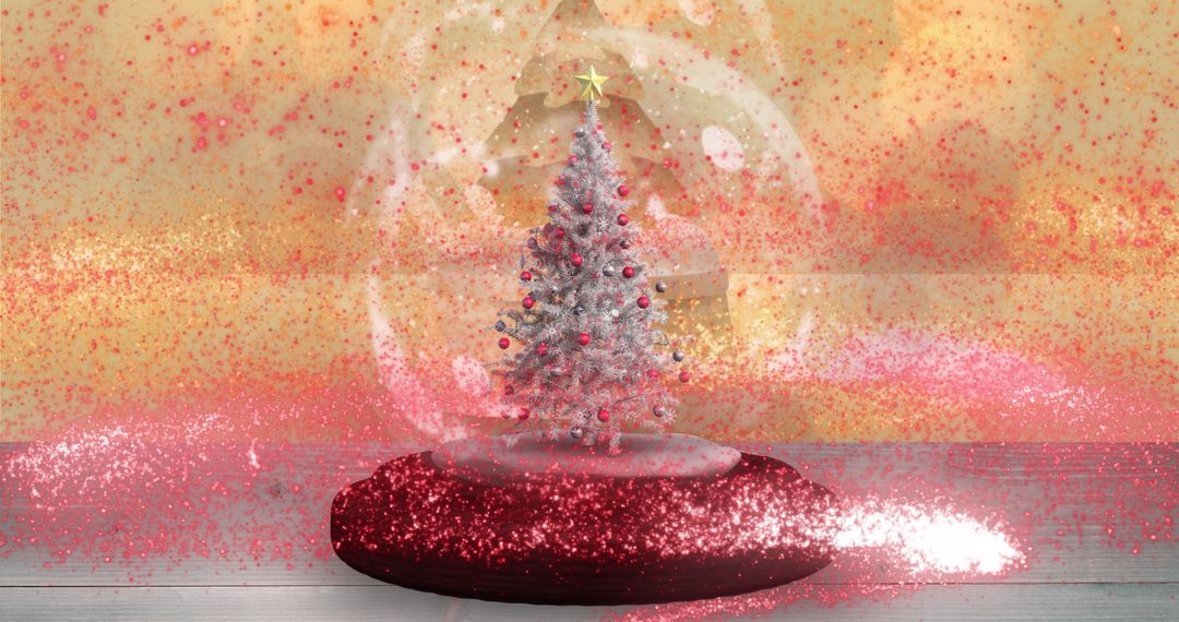 Festive Snow Globe with Christmas Tree Sparkling in Pink Confetti - Free Images, Stock Photos and Pictures on Pikwizard.com