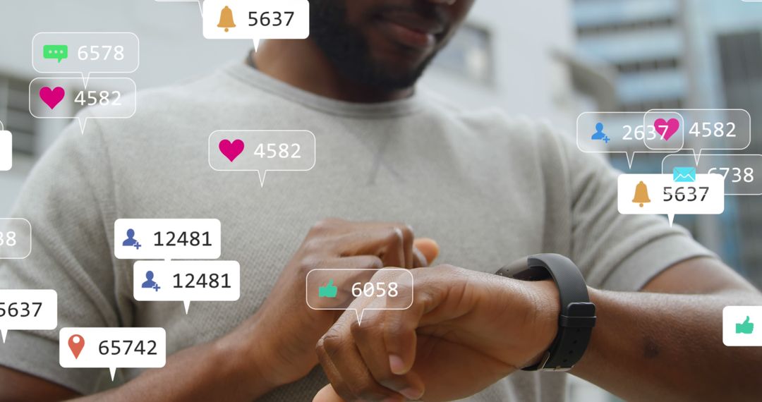 Man Interacting with Social Media Alerts on Smartwatch - Free Images, Stock Photos and Pictures on Pikwizard.com
