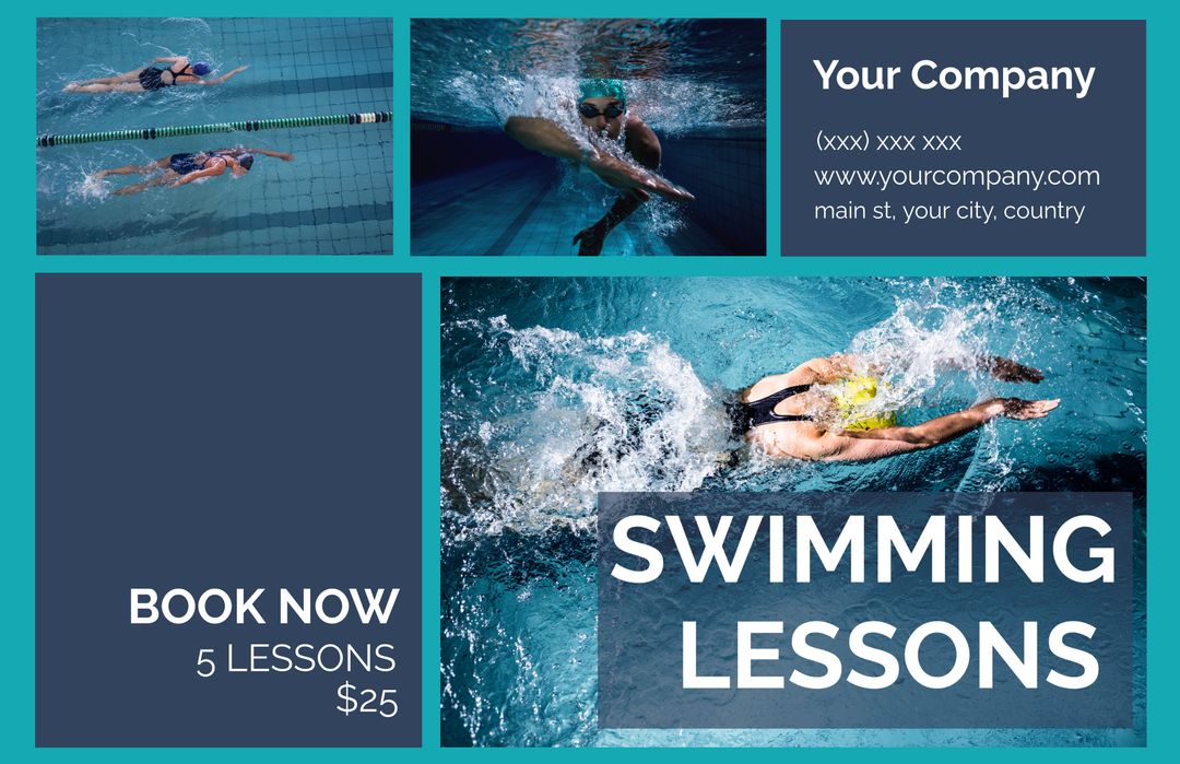 Promotion for Swimming Lessons with Professional Aquatic Training - Download Free Stock Templates Pikwizard.com