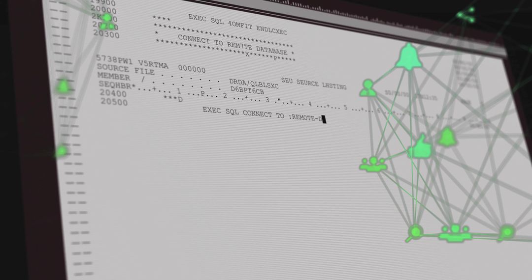 SQL Code on Display with Network Overlay Symbolizing Digital Connectivity