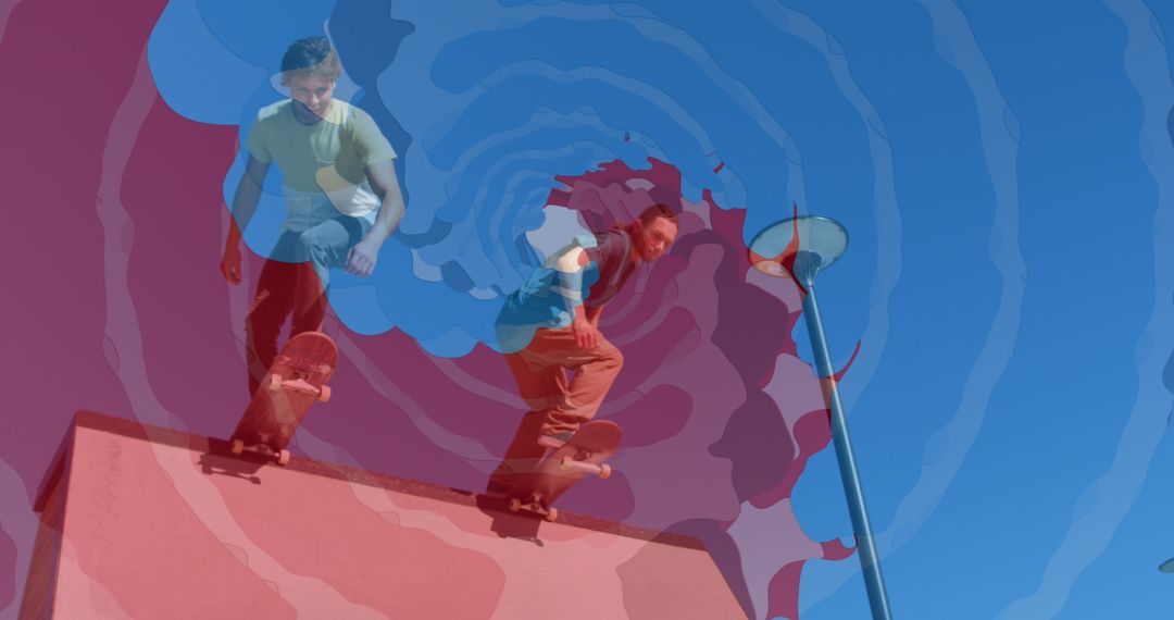 Dynamic Skateboarding with Vibrant Digital Overlay Effects