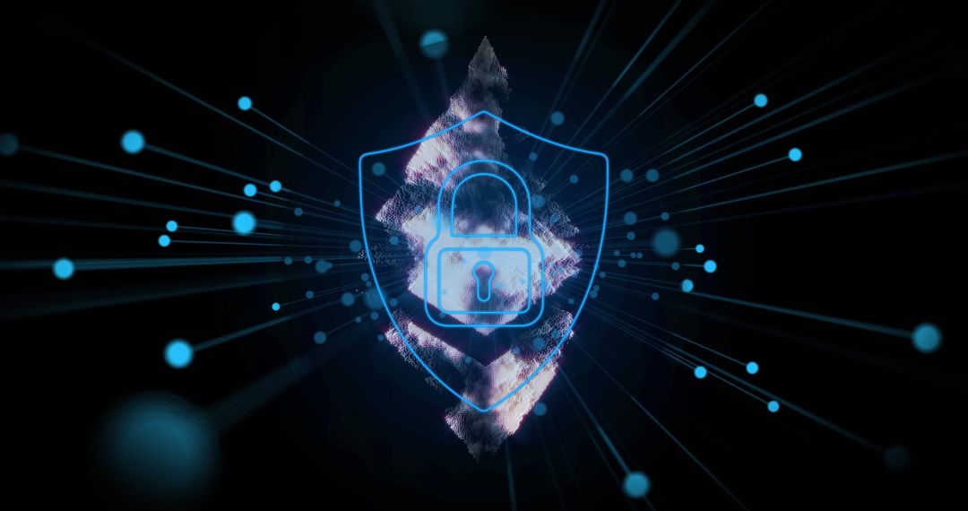 Digital Security Technology with Padlock and Abstract Connections