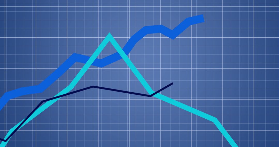 Blue Graph Lines on Data Grid Background Indicate Financial Trends