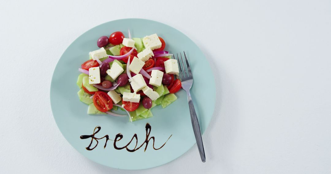 Healthy Greek Salad with Fresh Vegetables and Feta - Free Images, Stock Photos and Pictures on Pikwizard.com