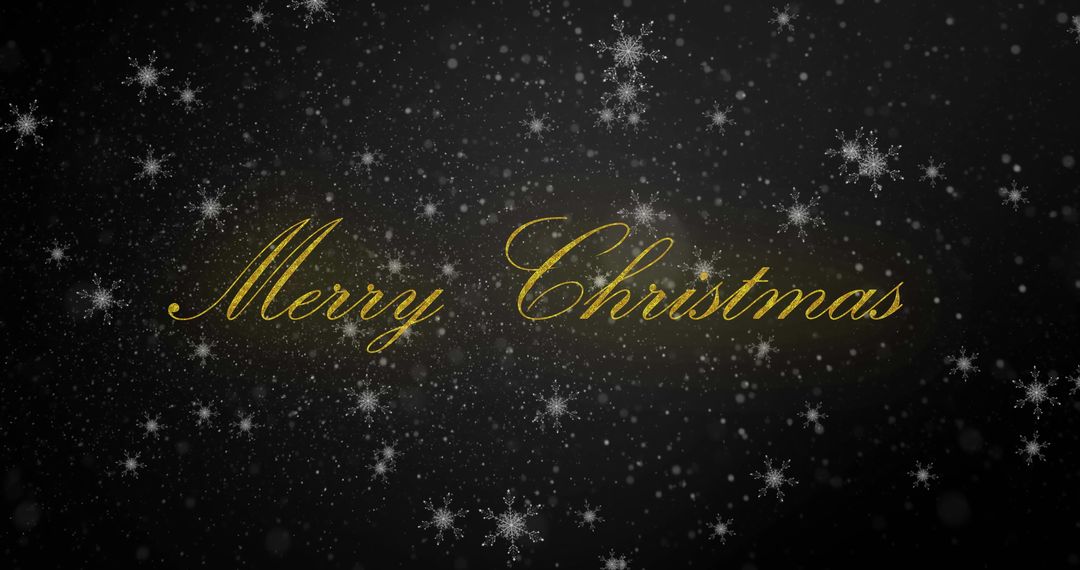 Elegant merry christmas text on snow-filled background