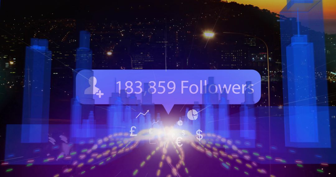 Dynamic Follower Notification Over Futuristic Cityscape