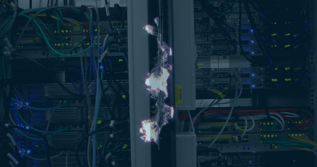 Digital Bitcoin Symbol on Server Room Background