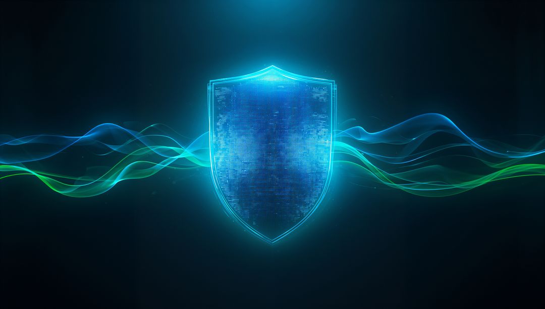 Glowing Blue Shield in Futuristic Cybersecurity Concept