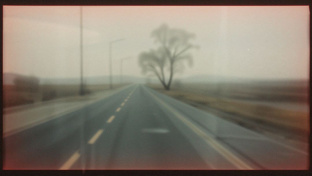 Mystical Rural Road with Fog and Tranquil Tree Atmosphere