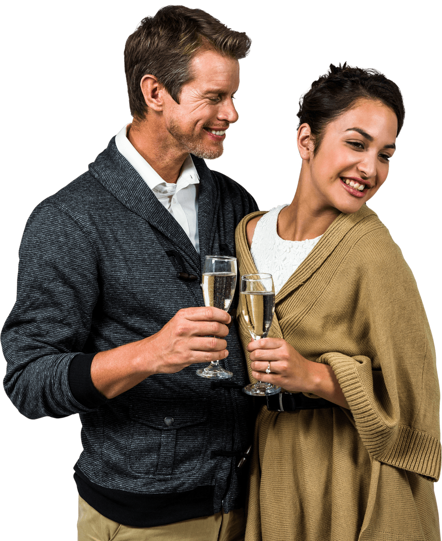 Transparent Smiling Couple Toasting with Champagne Flutes