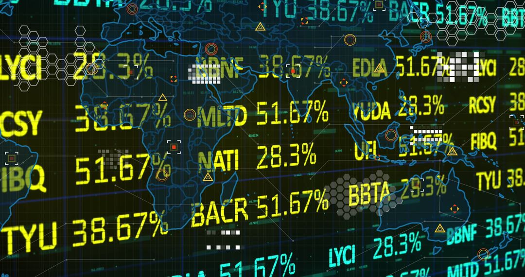 Global Fintech Data Stream Overlay on World Map