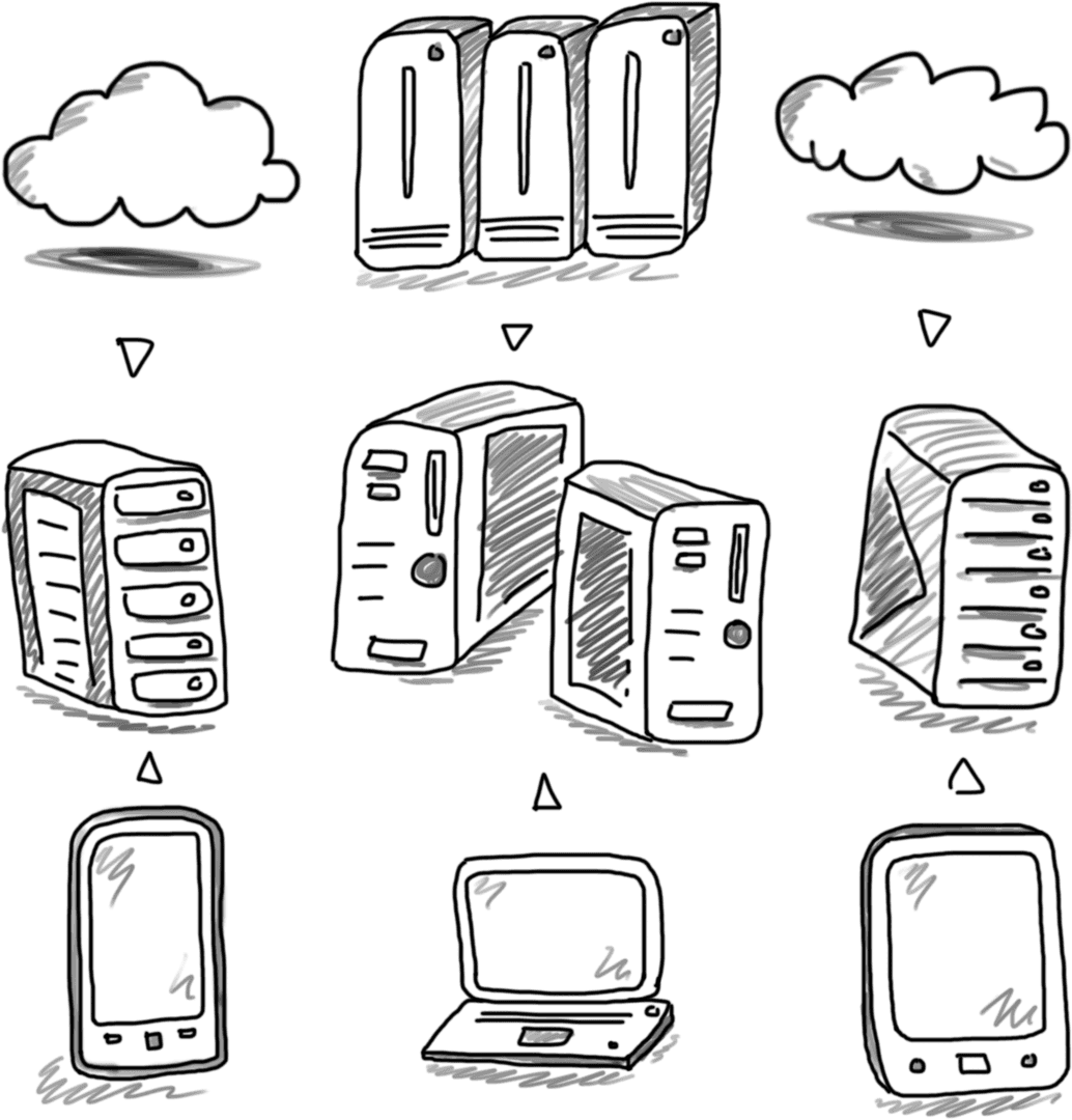 Transparent Illustration of Cloud Communication and Devices