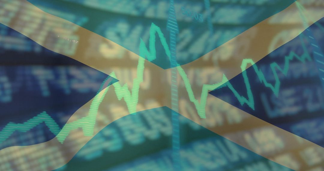 Scottish Flag With Financial Markets Line Chart Overlay