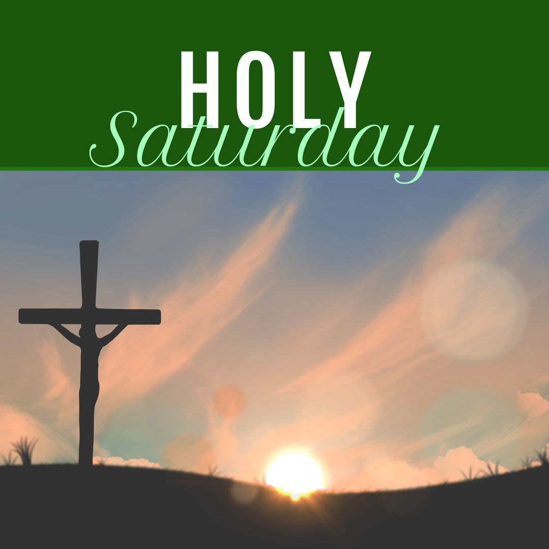 Holy Saturday Text with Crucifix Silhouette and Setting Sun - Download Free Stock Templates Pikwizard.com