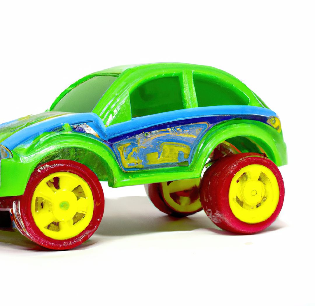 Colorful Toy Car with Red and Yellow Wheels on White Background - Free Images, Stock Photos and Pictures on Pikwizard.com