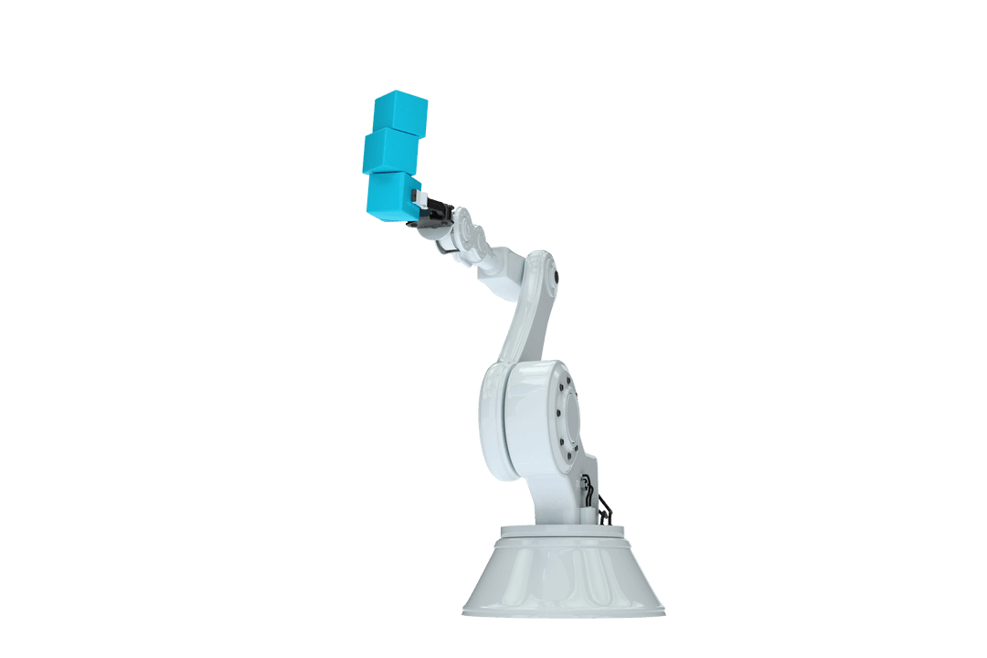 Transparent Robotic Arm Holding Digital Boxes