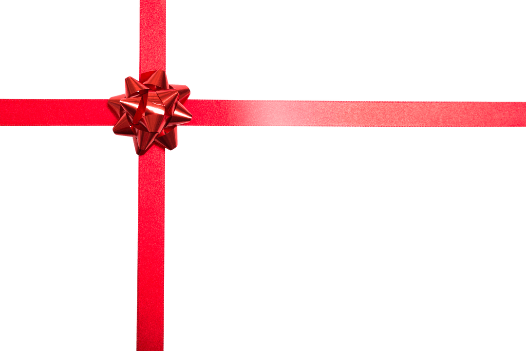 Transparent Red Gift Ribbon and Bow Crossing at Center