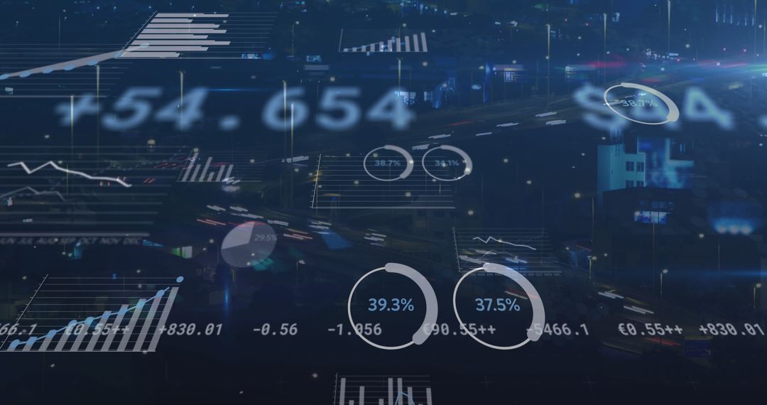 Statistical Data Visualization Over City at Night
