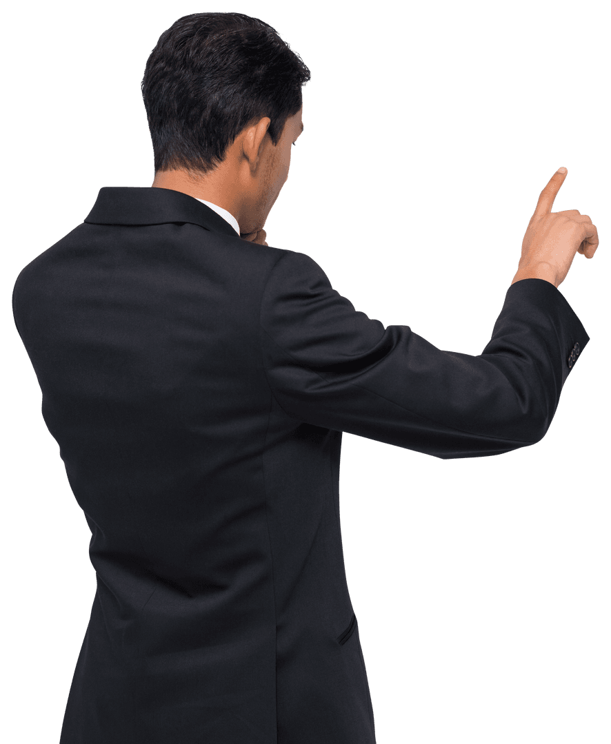 Confidence of a Biracial Businessman Pointing Transparent Background