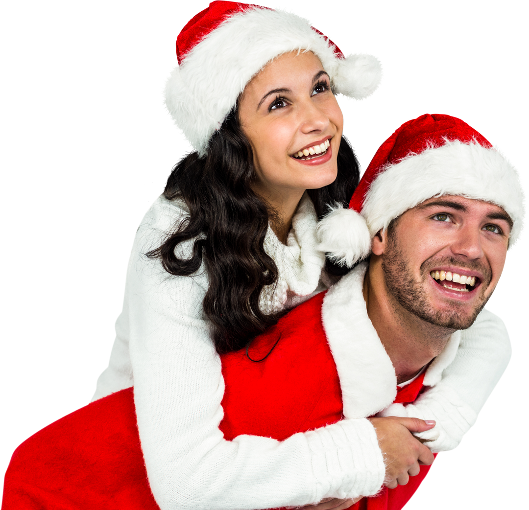 Happy Caucasian Couple Wearing Santa Hats, Transparent Background - Download Free Stock Images Pikwizard.com