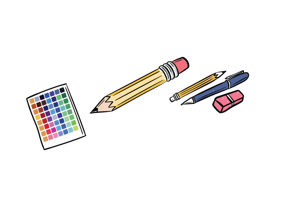 Transparent Illustration of Assorted Office Supplies for Design Projects