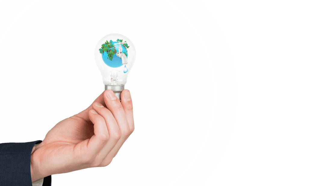 Hand Holding Eco-Friendly Lightbulb On Transparent Background