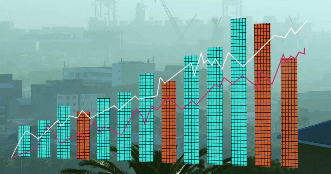 Innovative Mixed Media Cityscape with Data Graphs