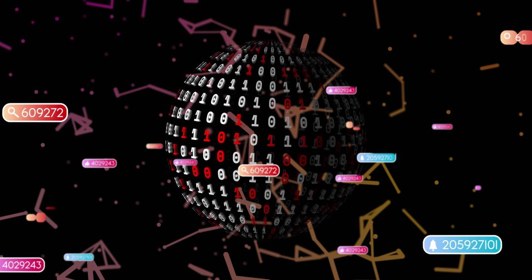 Digital globe with binary connections and data patterns
