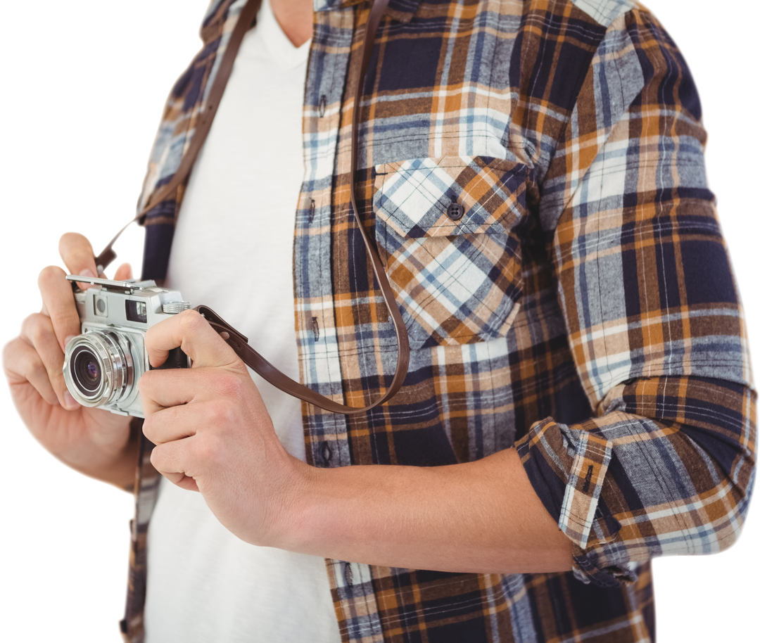 Transparent Midsection of Hipster Holding Camera Wearing Checked Shirt - Download Free Stock Images Pikwizard.com