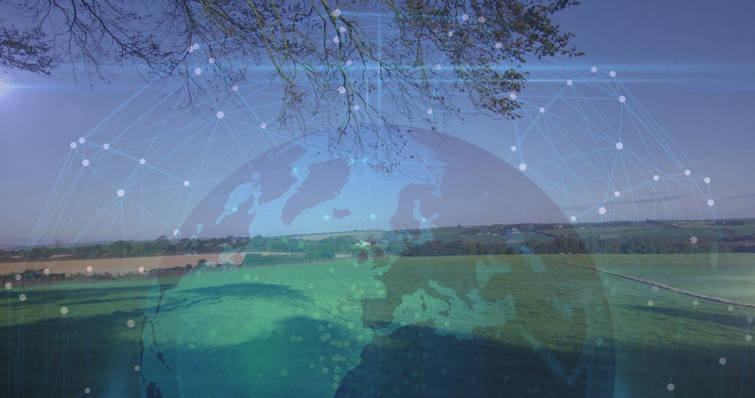 Translucent Digital Globe Over Rural Fields Connectivity