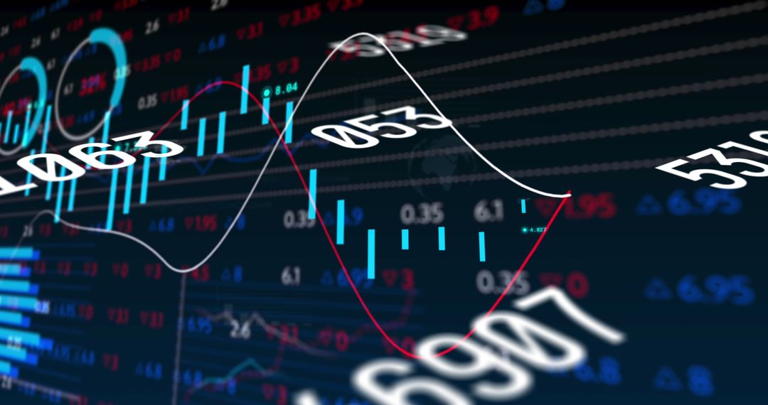 Digital Stock Market Data Visuals with Numbers and Graphs