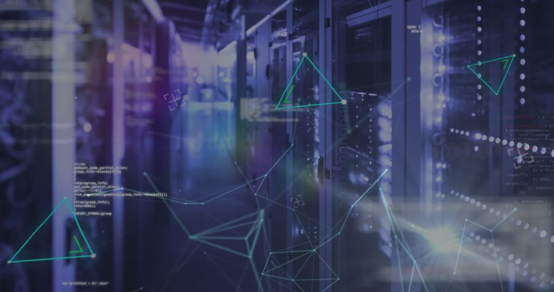 Data Visualization in Modern Server Room with Digital Interface