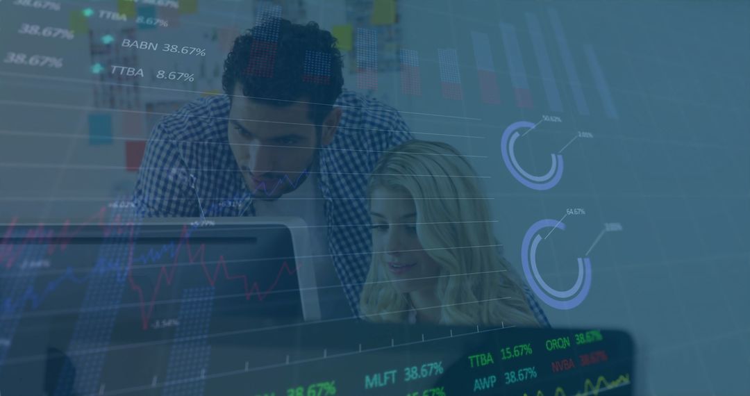 Financial Data Analysis by Colleagues in Modern Office