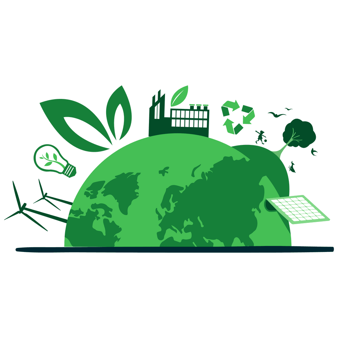 Transparent Eco-Friendly Globe Illustration with Energy Symbols