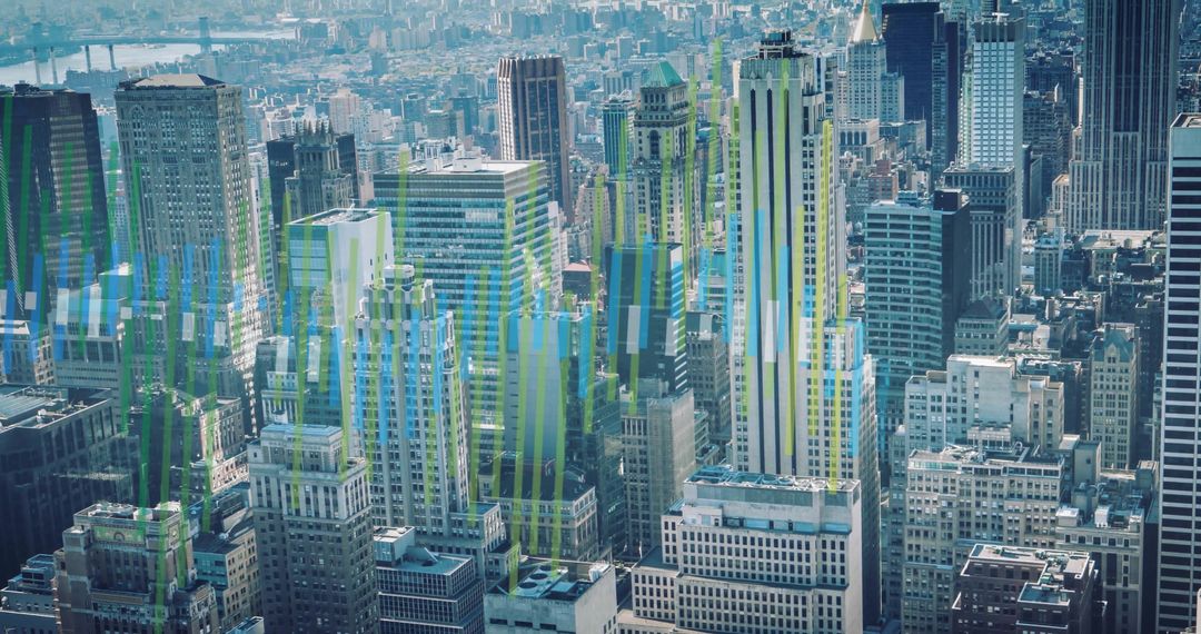 Digital Financial Data Flow Over Urban Skyscrapers