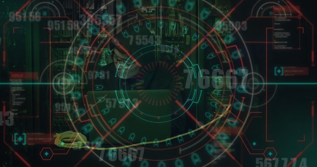 Cybersecurity Threat Analysis with Hacker in Server Room