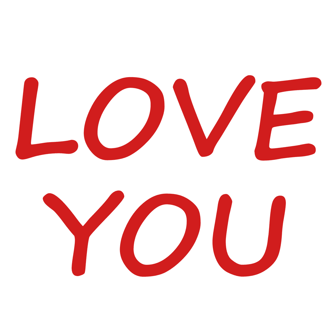 Love You Text in Bold Red Font on Transparent Background