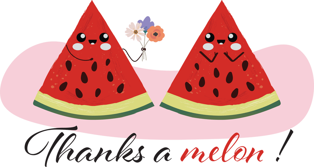 Cheerful Watermelon Illustration with Thanks a Melon Text on Transparent Background