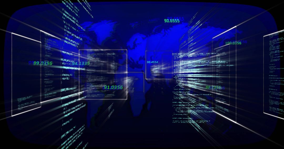 Futuristic Digital Network Visualization with World Map