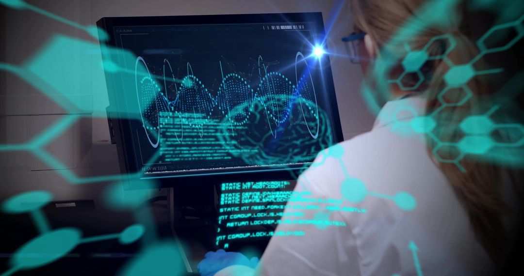 Scientist Analyzing Medical Data on Advanced Interface