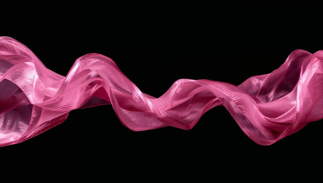 Flowing Pink Ribbon in Dark Abstract Space