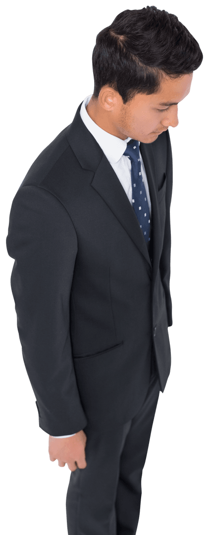 Sad Asian Businessman Head Down on Transparent Background