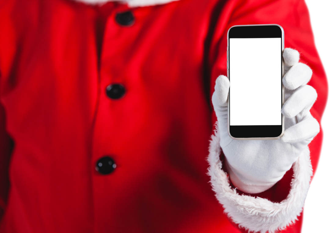 Santa Claus Holding Mobile Phone, Transparent Background Christmas Concept - Download Free Stock Images Pikwizard.com