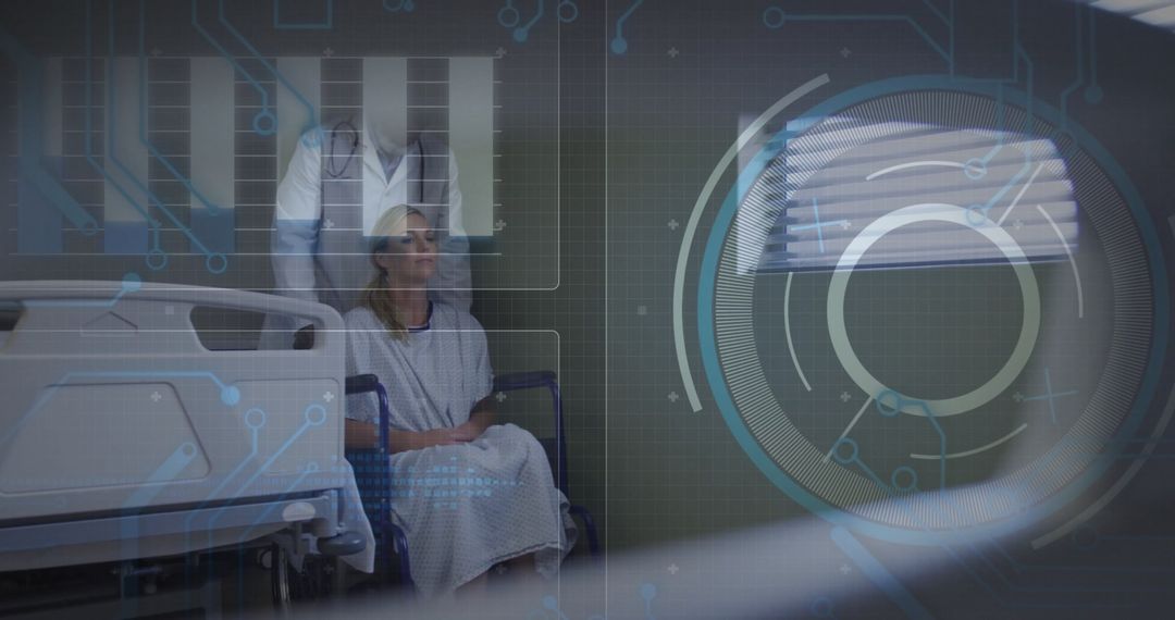 Patient in Ward with Digital Technology Overlays for Advanced Healthcare