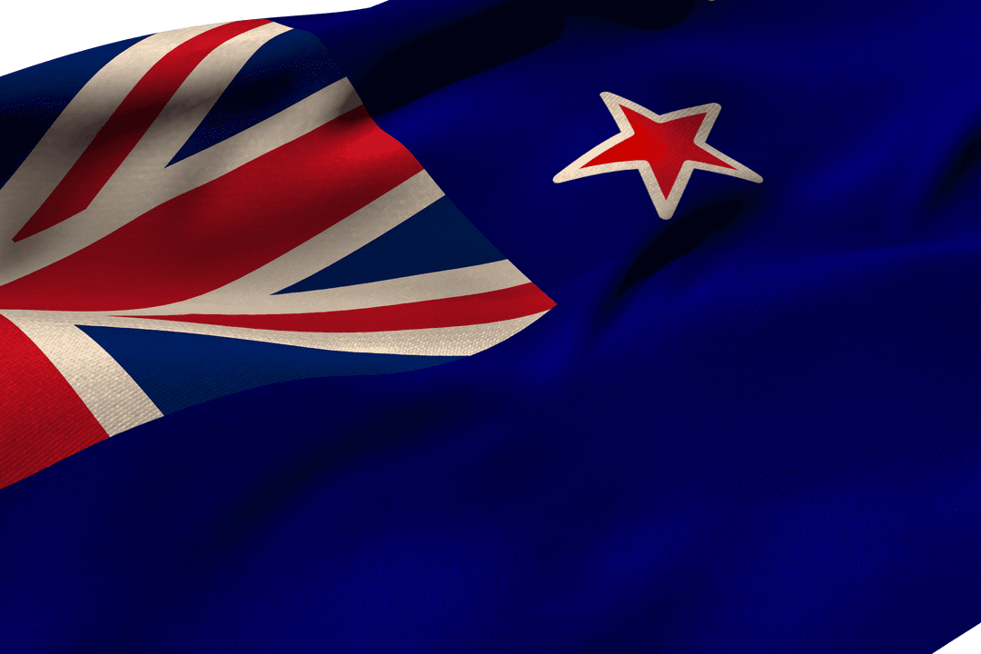 Waving New Zealand Flag with Clear Star Detail on Transparent Background