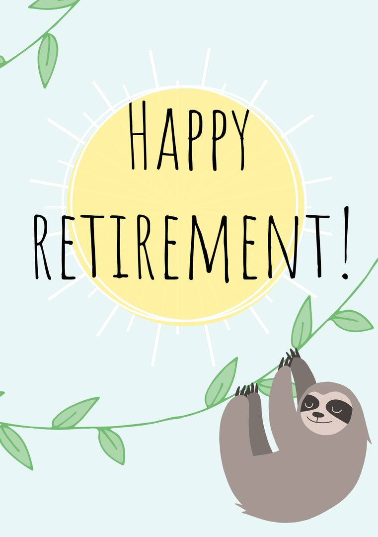 Cheerful Sloth Themed Happy Retirement Card - Download Free Stock Templates Pikwizard.com