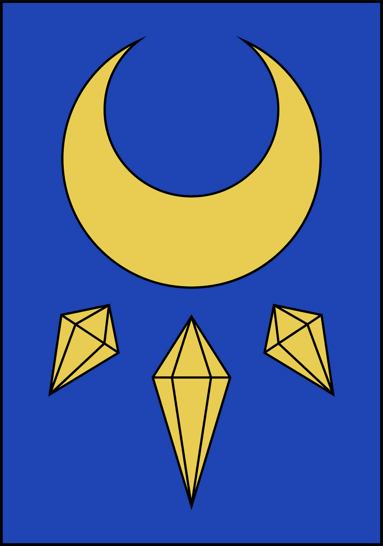 Transparent Golden Crescent and Faceted Crystals on Blue Design