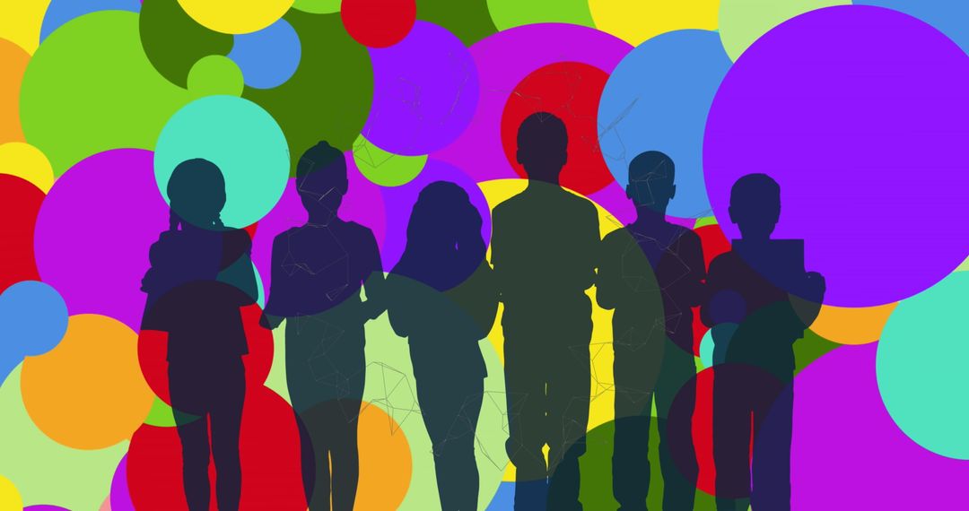 Multi-colored Bubbles with Silhouetted Children