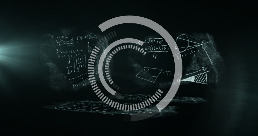Futuristic HUD Over Chalkboard Math Equations with Digital Visualization