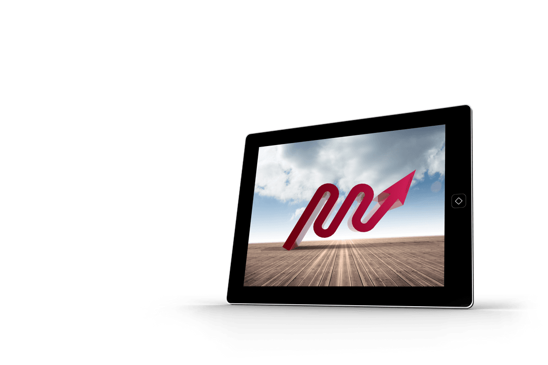 Transparent Tablet with Red Arrow Illustration Growing